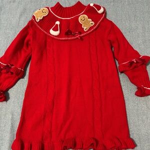 Festive Red Kids Dress with Gingerbread Details
